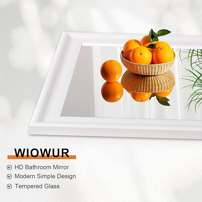 White Mirror for Bathroom,Rectangle Rustic 30 x 36 inch Vanity Mirror for Wall,Wall-Mounted Hanging Mirror for Entryway,Bedroom or Living Room
