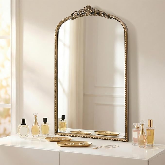 Micasso Vintage Wall Gold Mirror: 31"x 19" French Baroque Antique Mirror - Traditional Ornate Decorative Arched for Wall/Bathroom/Entryway/Fireplace/Hallway - Home Decor for Living Room