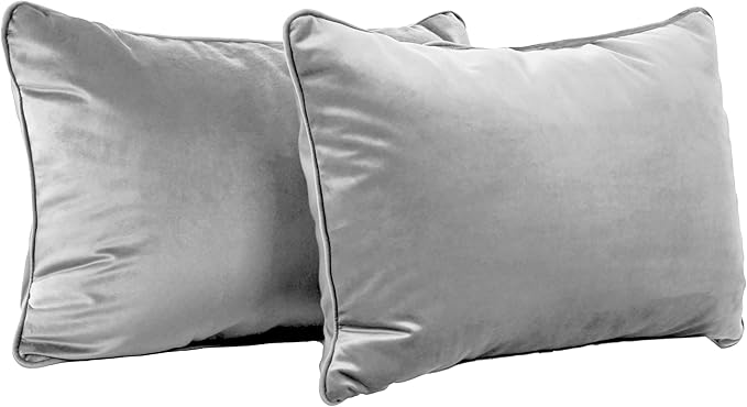 FDP 16" x 24" Velvet Rectangle Lumbar Pillow Set with Piping; Decorative Throw Pillow for Home Décor in Living Room, Bedroom or Lounge (2-Pack) - Sterling, 15160-344