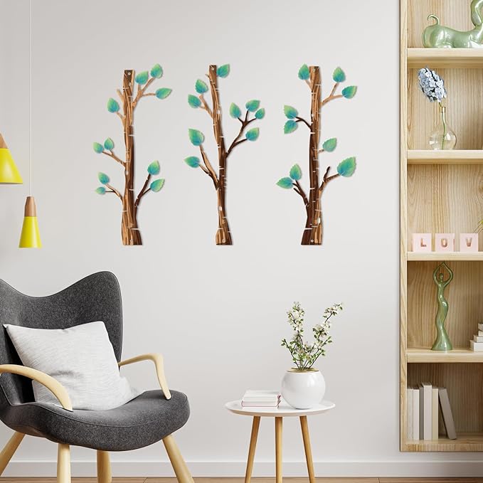 ShxTrade Metal Tree Wall Decor, Birch Tree Wall Art, Tree Branches Vertical Metal Wall Rustic Wall Sculpture for Home Living Room Bedroom Bathroom (Colorful)