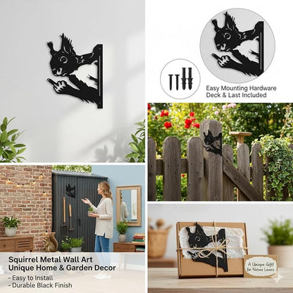Quanqiuyi Funny Squirrel Wall Art - Rustproof Metal Sculpture for Outdoor Garden & Patio Decor, Wilderness Theme Novelty Gift