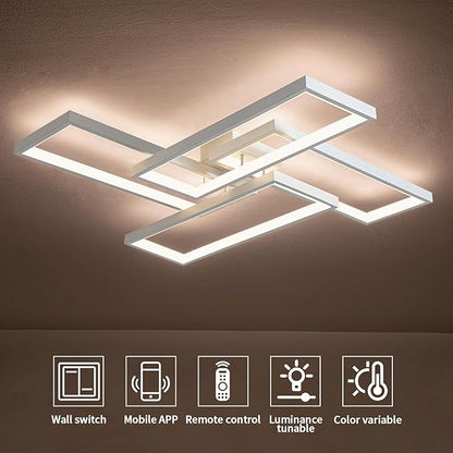 Shine LUEST Modern LED Ceiling Light Fixture White Flush Mount Ceiling Light Dimmable 26" Bedroom Lights for Ceiling with Remote Control 48W Kitchen Ceiling Light Fixtures for Hallway 3000K-6000K