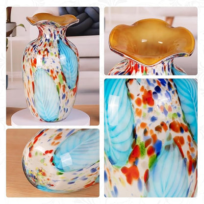 KAMMAK Colored Glass Vase, Beautiful Hand Blown Decorative Vase, Modern Art Vase for Flower Mantle Dining Table Centerpiece, Entryway Living Room Wedding Decoration, 8HPQSKQ014