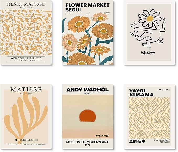 Habseligkeit Van Gogh Wall Art Prints, Flower Market Wall Art Prints, Matisse Posters for Room Aesthetic Unframed, 11x14in, Set of 6