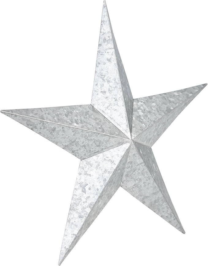 VHC Brands Patriotic Faceted Metal Star Galvanized Wall Hanging 12x12, Independence Day Decor, American Star Design, Distressed Appearance Metal Wall Hanging