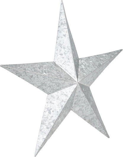 VHC Brands Patriotic Faceted Metal Star Galvanized Wall Hanging 12x12, Independence Day Decor, American Star Design, Distressed Appearance Metal Wall Hanging