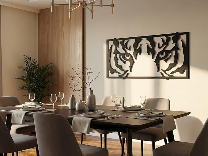 Vailla Tiger Eyes Wood Wall Art Decor Wooden Tiger Head Wall Hanging Sculpture Wooden Animal Modern Wall Home Decoration Nature 3D Textured Sculptures for Living Room Bedroom Office Dinnig Room