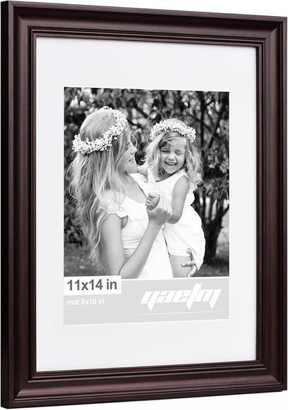 Yaetm 11x14 Picture Frame with Mat for 8x10 Set of 4, 1.4" Wide Molding & Dark Brown Photo Frames 11 x 14 with Tempered Glass for Wall Gallery, Home and Office, Wall Mount (4 pack, Brown)