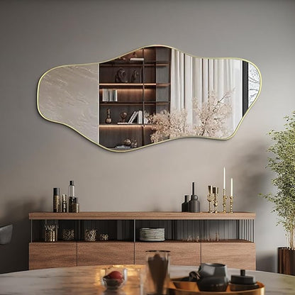 Irregular Wall Mirror, 51.1"x23.6" Asymmetrical Frameless Mirrors, Large Modern Organic Shaped Mirror for Living Room Bedroom Hallway Entryway, Horizontal or Vertical Hanging