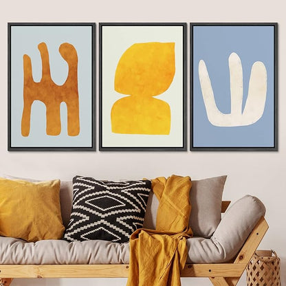 SIGNLEADER Framed Canvas Print Wall Art Set Multicolor Pastel Geometric Mid-Century Figure Abstract Shapes Illustrations Modern Art Boho Decorative for Living Room, Bedroom, Office - 24"x36"x3 BLACK