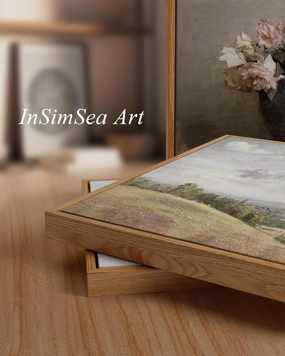InSimSea Framed Canvas Prints Art Vintage Decor, Countryside Lakeside Landscape Paintings, Large Prints, Vintage Retro Hanging Wall Decorations for Bathroom Bedroom Living Room, 20"x30"