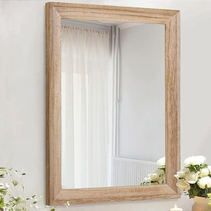AAZZKANG Rustic Mirrors for Wall Rectangle Wooden Frame Hanging Mirror for Bedroom Bathroom Living Room Entryway Large 20"x16"