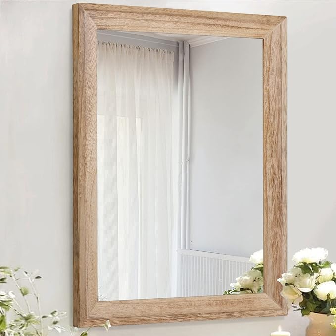 AAZZKANG Rustic Mirrors for Wall Rectangle Wooden Frame Hanging Mirror for Bedroom Bathroom Living Room Entryway Large 26"x18"