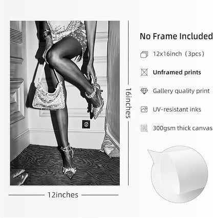 3 Pcs Fashion Leopard Print Canvas Wall Paintings Funny Woman Drinking In Bathtub Paintings Print Black And White Photography Beautiful Chic Woman Preppy Postesr For Bedroom Hallway 24×16 Inch Unframed