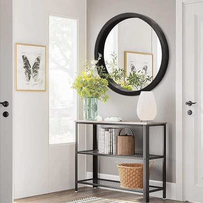 JJUUYOU Round Wall Mirror Circular Wall Mounted Mirror for Bathroom Large Black Circle Mirror for Decor Wooden Hanging Mirror for Farmhouse Living Room Bedroom 24Inch
