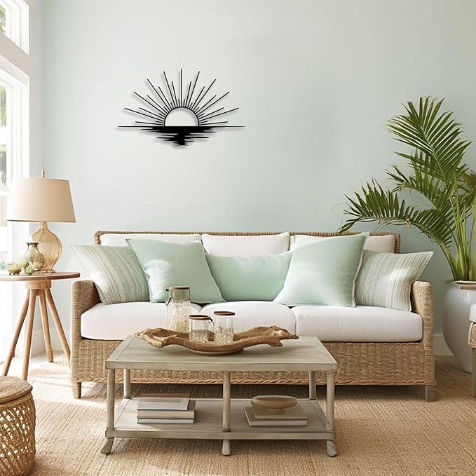 Line Sunrise Sunset Metal Wall Decor - Minimalist Room Decor Black Wall Art Home Decor for Living Room, Bathroom, Bedroom, Dining Room, Entrance (Black)