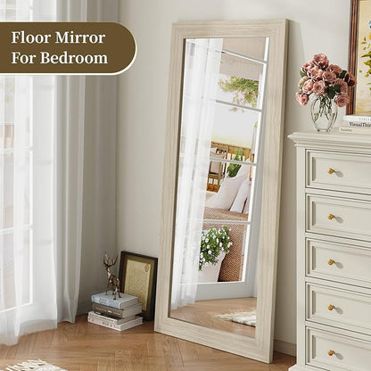 Syndra Modern Full Length Mirror Wood Frame, 65x24'' Large Floor Mirror with HD Tempered Glass & Wall Mount, Rectangular Standing Mirror for Bedroom, Living Room, Entryway, Farmhouse(Grey White Oak)