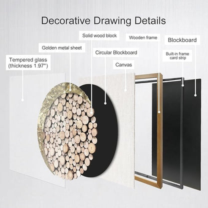 BrightA 3D Square Framed Nature Art - Gold Patina Metal Meets Circular Solid Wood Block Texture, Minimalist Contrast Wall Decor for Calming Spaces 31.5"x31.5"