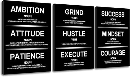 3 Pieces Success Mindset Attitude Noun Entrepreneur Quotes Motivational Wall Art Inspirational Canvas Posters Positive Pictures Artwork for Home Living Room Office Classroom Wall Decor [60''W x 28''H]