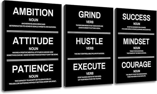 3 Pieces Success Mindset Attitude Noun Entrepreneur Quotes Motivational Wall Art Inspirational Canvas Posters Positive Pictures Artwork for Home Living Room Office Classroom Wall Decor [60''W x 28''H]