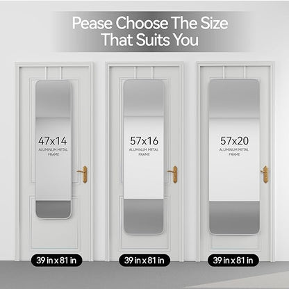SCWF-GZ 47x14 Mirror Rectangle Full Body Length Door Hanging Wall Mounted Aluminum Alloy Metal Frame Dressing Make-up Mirrors for Entryway Bedroom Bathroom Living Room 47 14 inch Silver