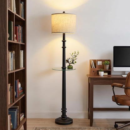 EJIAXIN Floor Lamps for Living Room with Side Table - 60" Resin Farmhouse Floor Lamp with Adjustable Color Temperatures - Vintage Standing Lamp Reading Light Retro Tall Lamp for Bedroom Office, Black