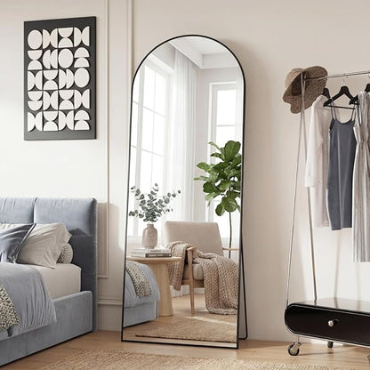 Sweetcrispy 65"x24" Arched Full Length Mirror, Full Body Mirror with Aluminum Alloy Thin Frame, Leaning or Standing, Suitable for Bedroom, Livingroom, Cloakroom, Black