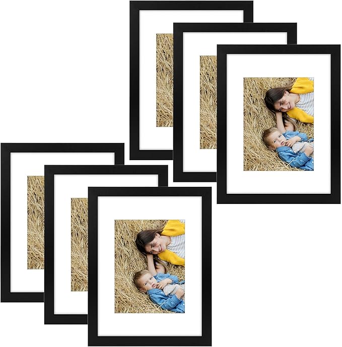 Golden State Art, 9x12 Picture Frame Set of 6 - Matted to 6x8 Photo - Engineered Wood Gallery Frame Set - Wall Mounting (Black,6 Pack)