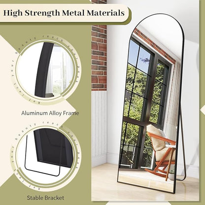 BEAUTYPEAK 64"x21" Full Length Mirror, Arch Full Body Floor Mirror, Wall Mirrors Hanging or Leaning Arched-Top with Stand for Bedroom, Dressing Room, Black