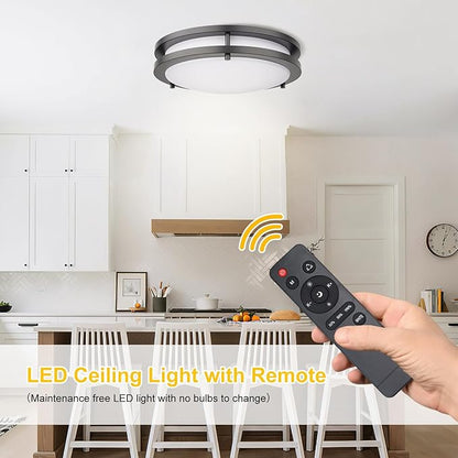 Kalium LED Ceiling Light with Remote 10 Inch Flush Mount Ceiling Light Fixture, 18W 3000K-6000K Adjustable Color Temperature, Dimmable Lighting Fixtures for Kitchen Bedroom. Hardwired