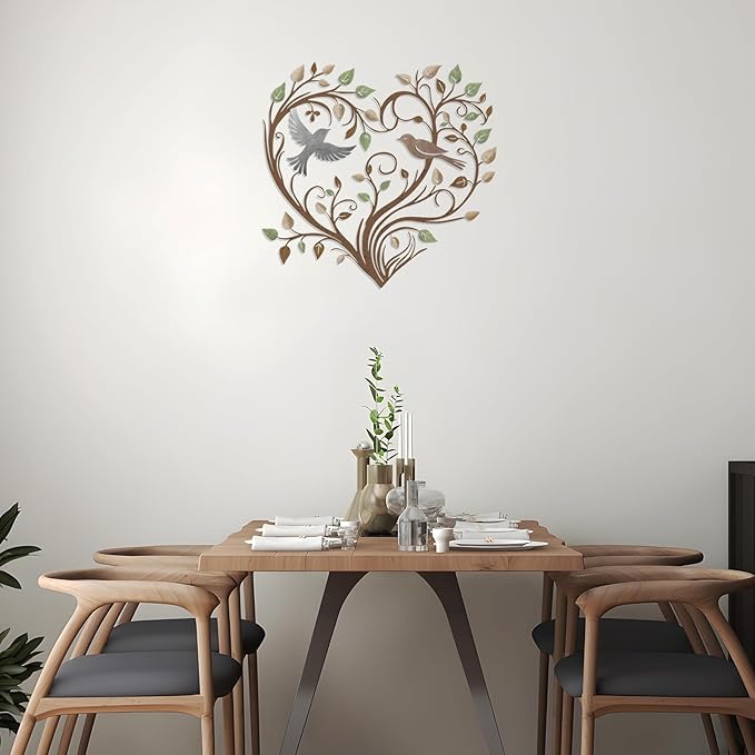 Hnatzu Heart Wall Decor Metal – Bird and Tree of Life in Heart Shape Colorful Wall Art – Metal Wall Decor for Living Room, Bedroom, Nursery