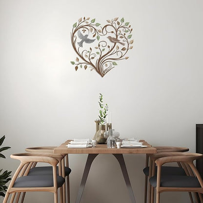 Hnatzu Heart Wall Decor Metal – Bird and Tree of Life in Heart Shape Colorful Wall Art – Metal Wall Decor for Living Room, Bedroom, Nursery