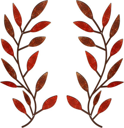 Zhengmy 2 Pieces Metal Tree Leaf Wall Decor Vine Olive Branch Leaf Wall Art Living Room, Hallway Wall Decor Outdoor Decoration(Autumn Color)