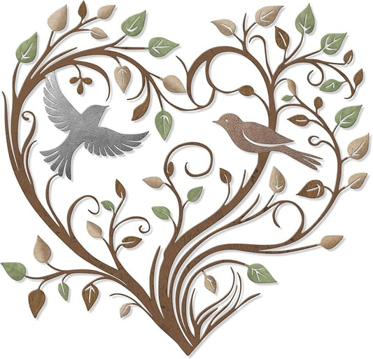 Hnatzu Heart Wall Decor Metal – Bird and Tree of Life in Heart Shape Colorful Wall Art – Metal Wall Decor for Living Room, Bedroom, Nursery
