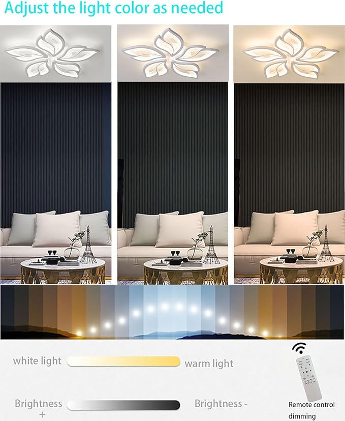 Modern Ceiling Light Fixture Led Chandelier Flush Mount Dimmable with Remote 25.59in Ceiling Lamp 5-Leaf Ceiling Lights Fixture for Living Room Bedroom Kitchen Dining Room Office