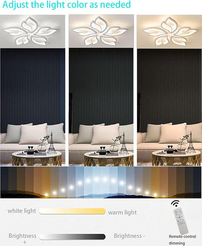 Modern Ceiling Light Fixture Led Chandelier Flush Mount Dimmable with Remote 25.59in Ceiling Lamp 5-Leaf Ceiling Lights Fixture for Living Room Bedroom Kitchen Dining Room Office