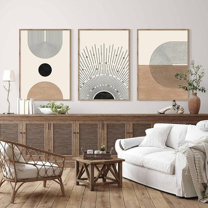 Baccone Mid Century Modern Wall Art Set of 3 Neutral Boho Art Prints Abstract Geometric Wall Art Picture Black Beige Minimalist Painting Canvas Artwork for Living Room Bedroom 12x16 Inch UNFRAMED