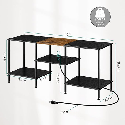 OYEAL Black Bedroom TV Stand with Power Outlets up to 50 inch TV, Small Entertainment Center Stand with Storage Modern Media TV Console Table for Living Room Bedroom