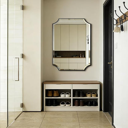 POZINO Bathroom Beveled Mirror, 24"x36" Vanity Mirror with Stainless Steel Frame, Matte Black Rounded Corner Rectangle Wall Mirrors for Living Room Bedroom Entryway, Horizontal or Vertical Hanging