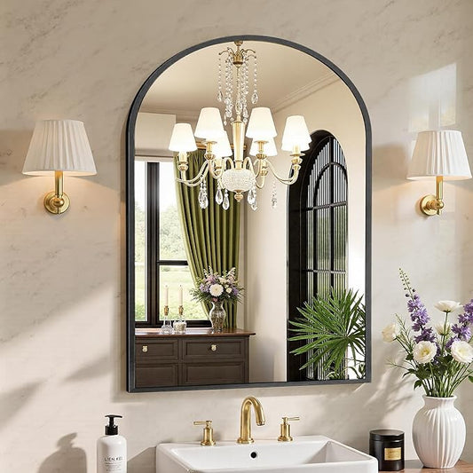 Sweetcrispy 38"x30" Arched Black Bathroom Mirrors for Wall, Bathroom Mirrors for Over Sink, Metal Framed with HD Shatter-Proof Glass for Entryway, Living Room, Bedroom, Home Decor