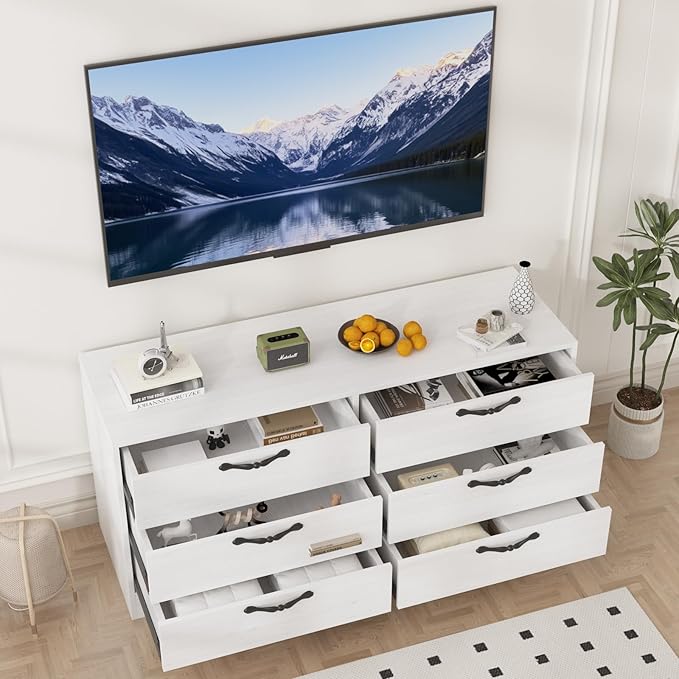 GarveeHome 47.2" Modern TV Stand with Mount for 75 Inch TVs - Adjustable Height Media Console with 6 Drawers, Sturdy MDF Entertainment Center for Living Room, Bedroom & Office