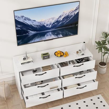 GarveeHome 47.2" Modern TV Stand with Mount for 75 Inch TVs - Adjustable Height Media Console with 6 Drawers, Sturdy MDF Entertainment Center for Living Room, Bedroom & Office
