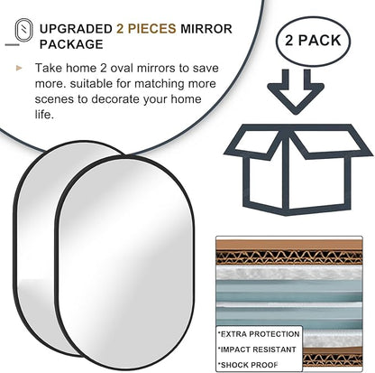 2 Piece Oval Bathroom Mirror Capsule Wall Vanity Mirror, 20"x30" Pill Mirrors Wall Mounted Mirror, Large Modern Mirror with Black Metal Frame, Decor for Entryway, Bedroom, Living Room