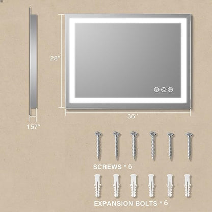 36"x 28" LED Bathroom Mirror with Light, Anti-Fog, Dimmable, Color Temperature Adjustable 3000-6000K, Memory Function Led Wall Mirror for Bathroom, Vanity (Vertical/Horizontal)