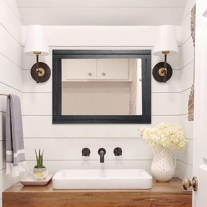 AAZZKANG Wood Framed Mirror Rectangular Mirrors for Wall Black Large 26"x18" Decorative for Bedroom Living Room Bathroom Home Entyway Hanging