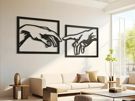 VAILLA The creation of Adam Wall Art, Set of 2 Wooden Wall Arr, Michelangelo Hand of God and Adam Wall Decoration, 3D Large Modern Decor, Textured Sculptures , Wood Ornament Ideal for Living Room, Bedroom and Office
