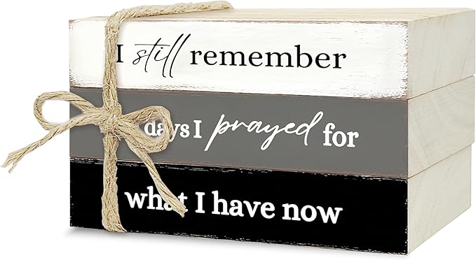 Decorative Books for Home Decor, Wood Book Stack for Table Decor, I Still Remember The Days I Prayed Decoration Books for Living Room Bookshelf Office, Farmhouse Stacked Books Decoration (L85)