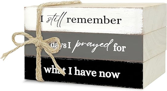 Decorative Books for Home Decor, Wood Book Stack for Table Decor, I Still Remember The Days I Prayed Decoration Books for Living Room Bookshelf Office, Farmhouse Stacked Books Decoration (L85)