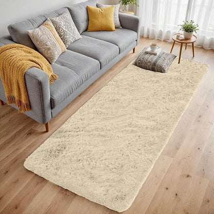 2x6 Bedside Area Rugs for Bedroom: Soft Fluffy Shag Beige Rug for Hallway, Non-Slip Fuzzy Plush Living Room Rug Indoor Floor Carpet for Kids Rooms, Dorm, Nursery, Modern Home Aesthetic Decor