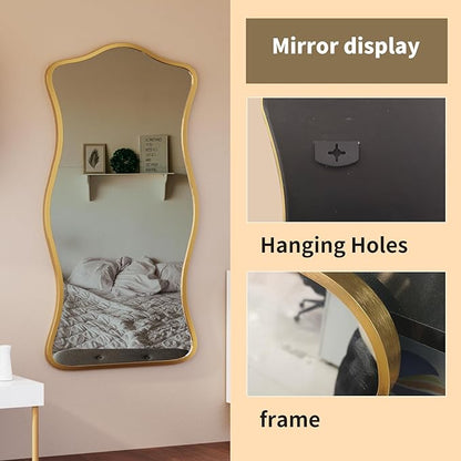 Irregular Wavy Wall Mirror,47"x22"Asymmetrical Wall Mirror,Aluminum Alloy Frame Large Abstract Modern Unique Shape Full Length Mirrors for Living Room Bathroom Bedroom Entryway Hallway